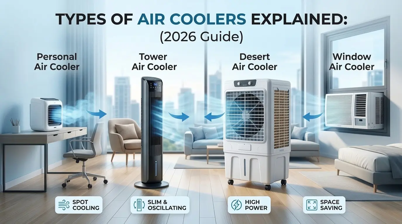 Types of Air Coolers Explained: Personal, Tower, Desert & Window [2026]